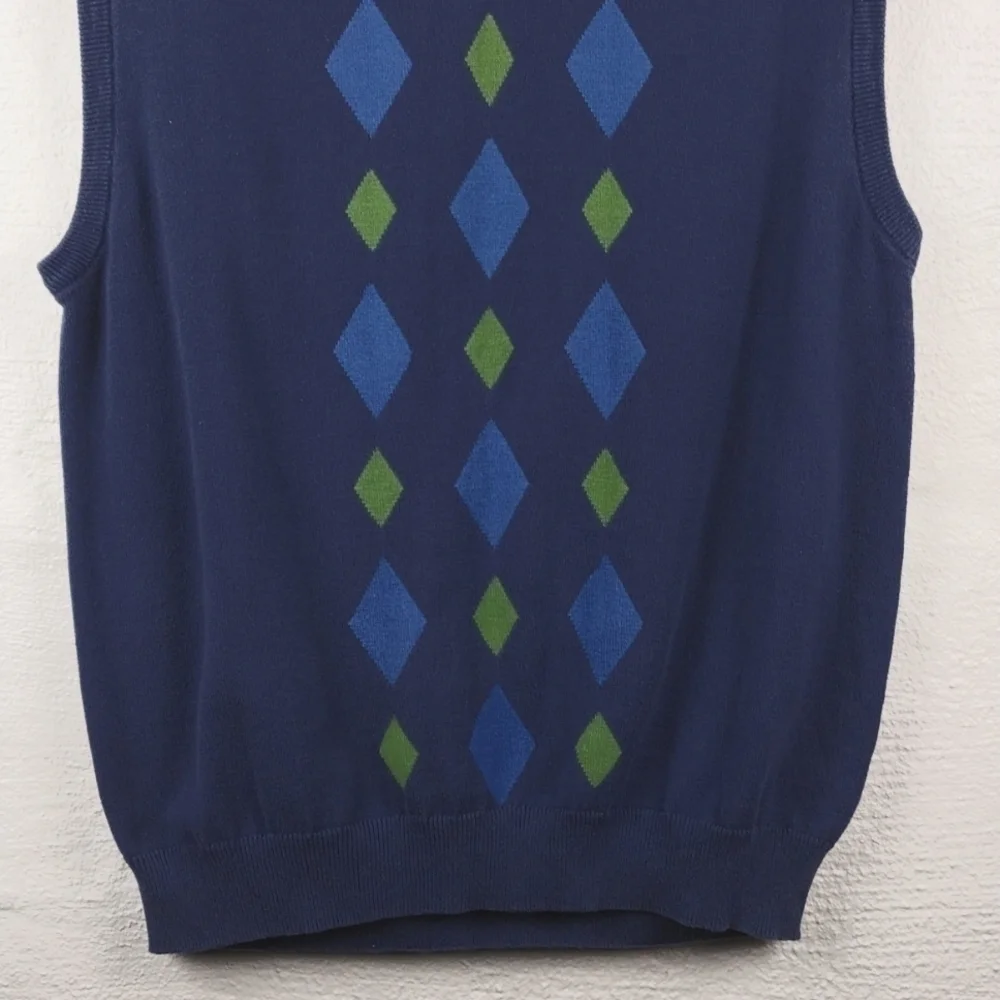 Lyle & Scott Scotland Dark Blue Argyle V-Neck Lightweight Pullover Sweater Vest